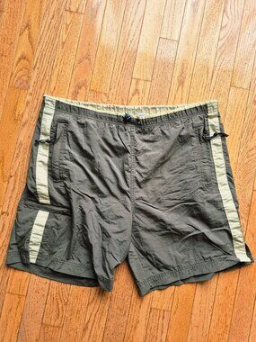 Men's Olive Swim Trunks with Contrast Tan Stripes